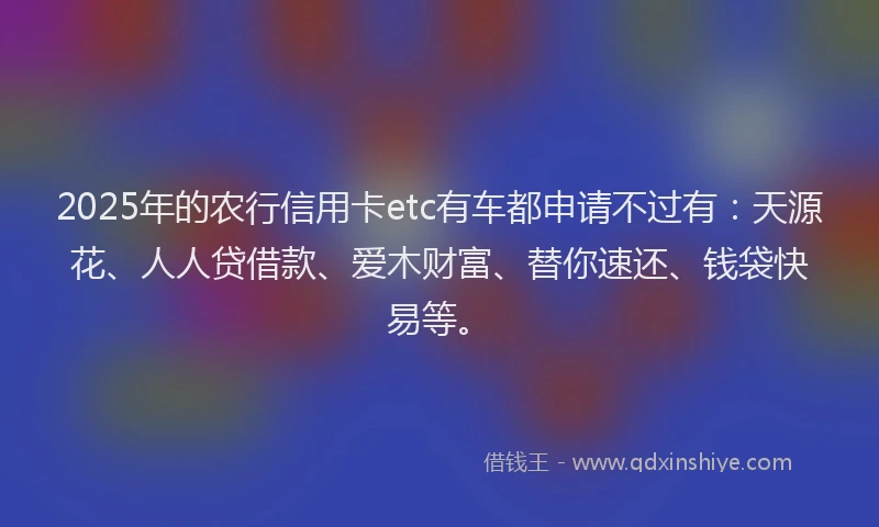 2025年的农行信用卡etc有车都申请不过有：天源花、人人贷借款、爱木财富、替你速还、钱袋快易等。