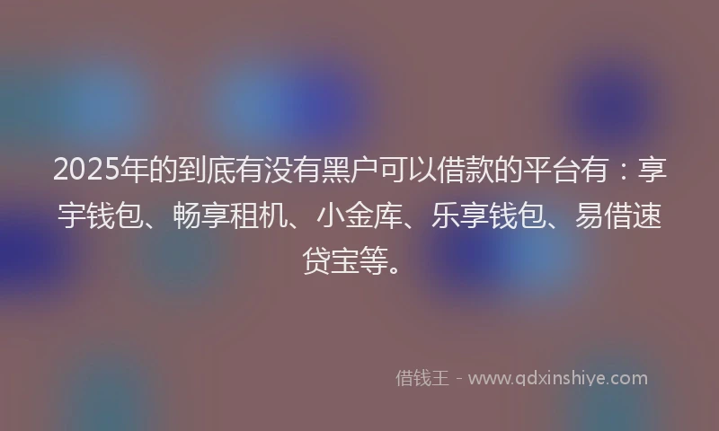 2025年的到底有没有黑户可以借款的平台有：享宇钱包、畅享租机、小金库、乐享钱包、易借速贷宝等。