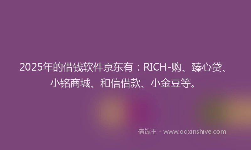 2025年的借钱软件京东有：RICH-购、臻心贷、小铭商城、和信借款、小金豆等。