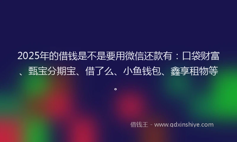 2025年的借钱是不是要用微信还款有：口袋财富、甄宝分期宝、借了么、小鱼钱包、鑫享租物等。