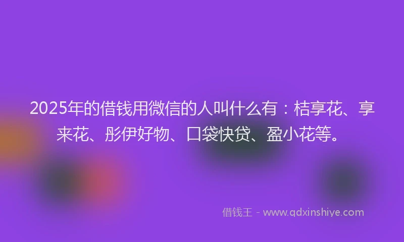 2025年的借钱用微信的人叫什么有：桔享花、享来花、彤伊好物、口袋快贷、盈小花等。