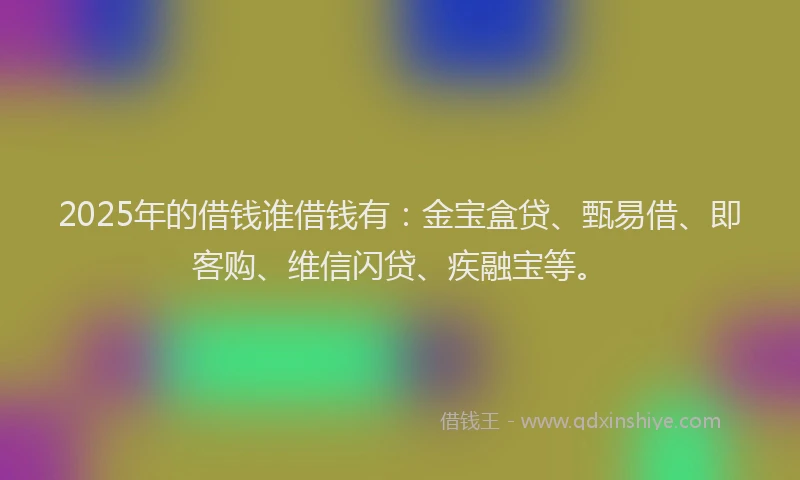 2025年的借钱谁借钱有：金宝盒贷、甄易借、即客购、维信闪贷、疾融宝等。