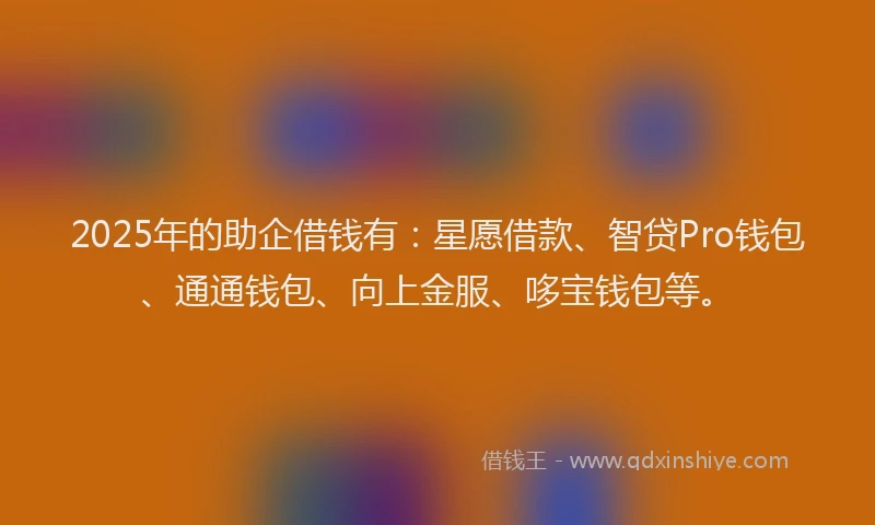 2025年的助企借钱有：星愿借款、智贷Pro钱包、通通钱包、向上金服、哆宝钱包等。