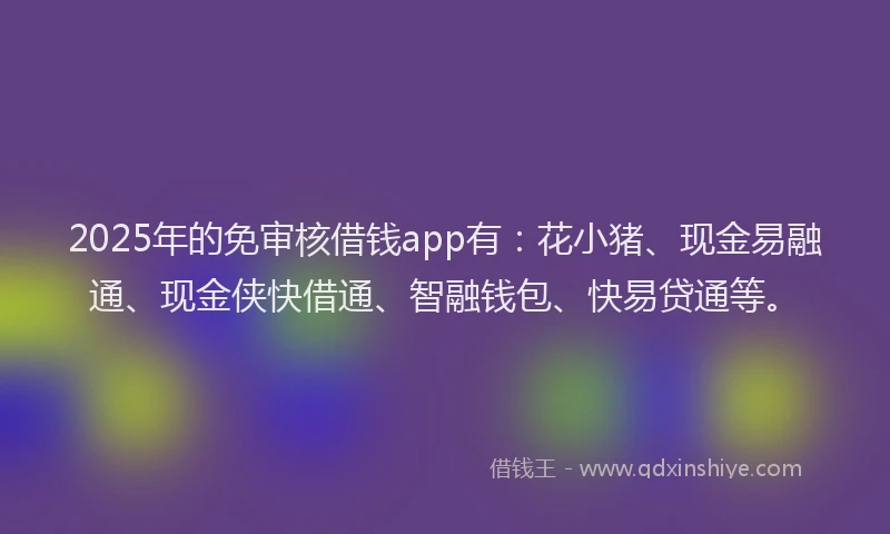 2025年的免审核借钱app有：花小猪、现金易融通、现金侠快借通、智融钱包、快易贷通等。