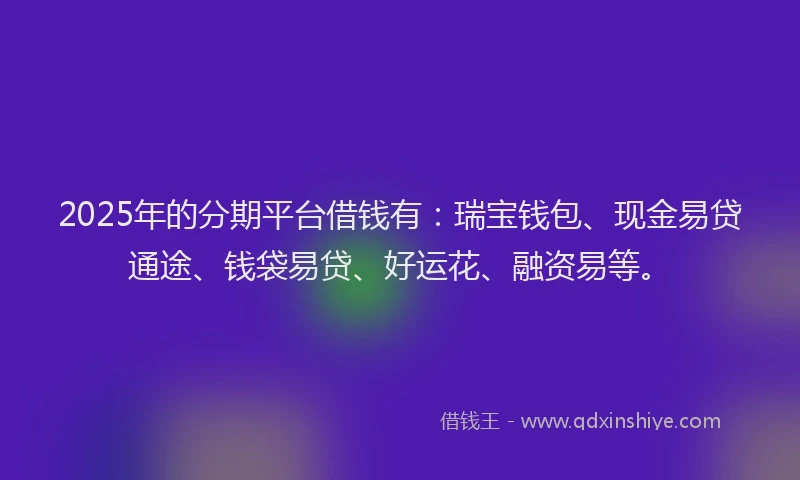 2025年的分期平台借钱有：瑞宝钱包、现金易贷通途、钱袋易贷、好运花、融资易等。