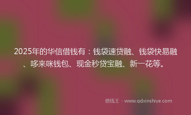 2025年的华信借钱有：钱袋速贷融、钱袋快易融、哆来咪钱包、现金秒贷宝融、新一花等。