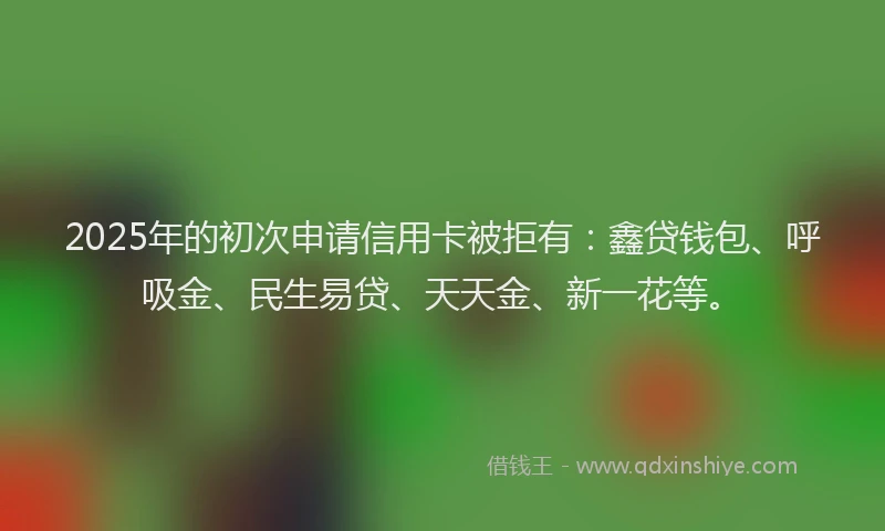 2025年的初次申请信用卡被拒有：鑫贷钱包、呼吸金、民生易贷、天天金、新一花等。