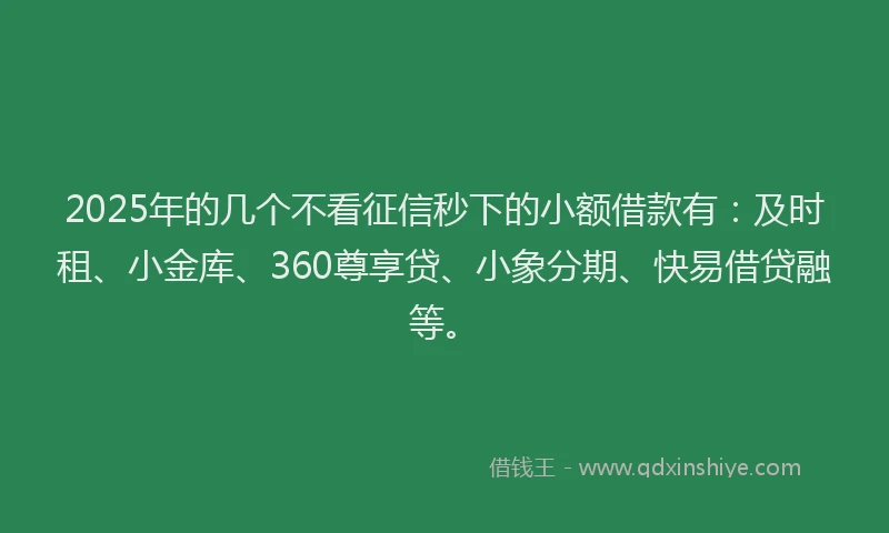2025年的几个不看征信秒下的小额借款有：及时租、小金库、360尊享贷、小象分期、快易借贷融等。