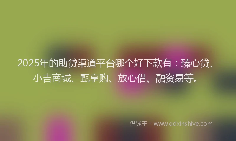 2025年的助贷渠道平台哪个好下款有：臻心贷、小吉商城、甄享购、放心借、融资易等。