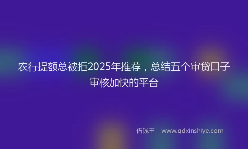 农行提额总被拒2025年推荐，总结五个审贷口子审核加快的平台