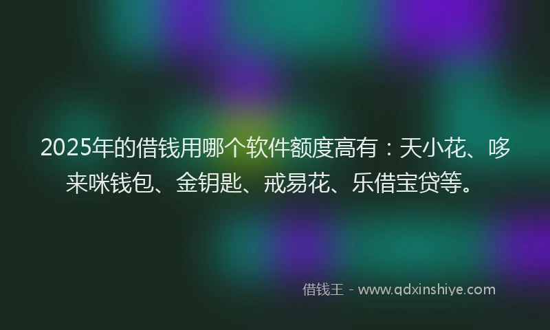2025年的借钱用哪个软件额度高有：天小花、哆来咪钱包、金钥匙、戒易花、乐借宝贷等。