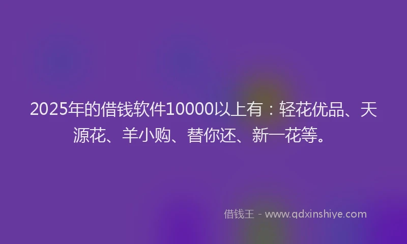2025年的借钱软件10000以上有：轻花优品、天源花、羊小购、替你还、新一花等。