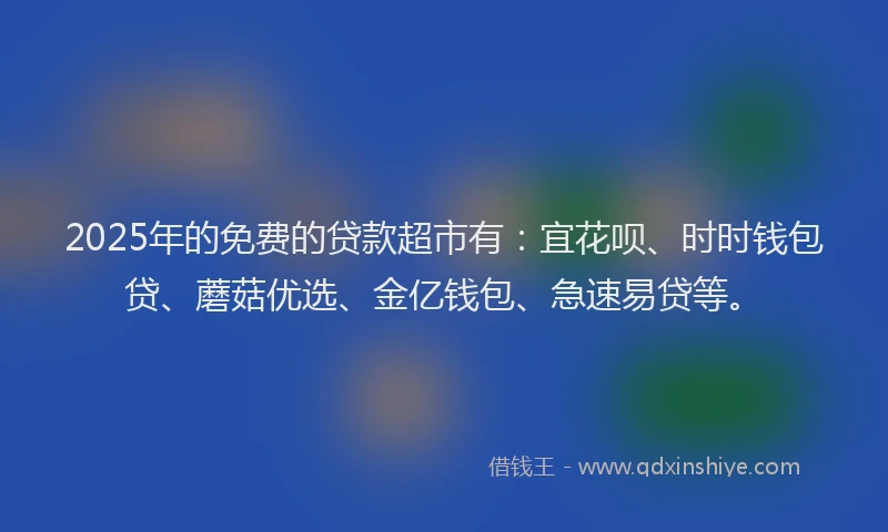 2025年的免费的贷款超市有：宜花呗、时时钱包贷、蘑菇优选、金亿钱包、急速易贷等。
