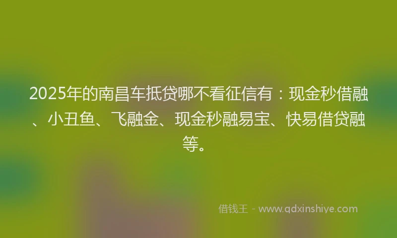 2025年的南昌车抵贷哪不看征信有：现金秒借融、小丑鱼、飞融金、现金秒融易宝、快易借贷融等。