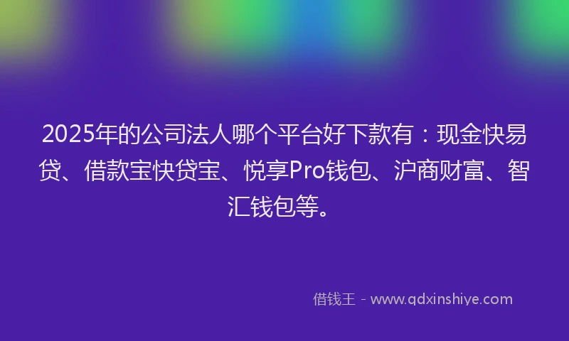 2025年的公司法人哪个平台好下款有：现金快易贷、借款宝快贷宝、悦享Pro钱包、沪商财富、智汇钱包等。
