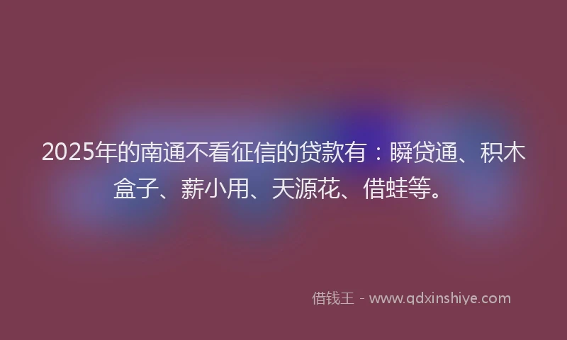 2025年的南通不看征信的贷款有：瞬贷通、积木盒子、薪小用、天源花、借蛙等。