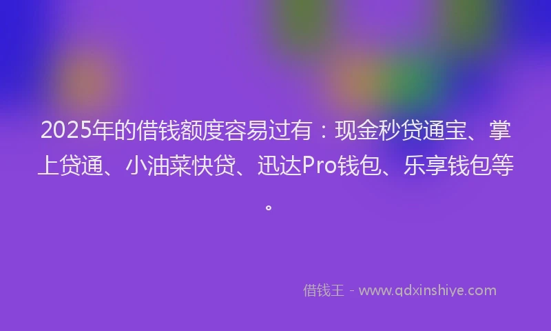 2025年的借钱额度容易过有：现金秒贷通宝、掌上贷通、小油菜快贷、迅达Pro钱包、乐享钱包等。
