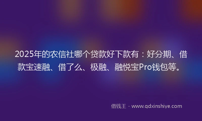 2025年的农信社哪个贷款好下款有：好分期、借款宝速融、借了么、极融、融悦宝Pro钱包等。