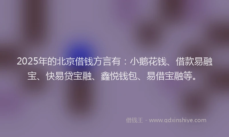 2025年的北京借钱方言有：小鹅花钱、借款易融宝、快易贷宝融、鑫悦钱包、易借宝融等。