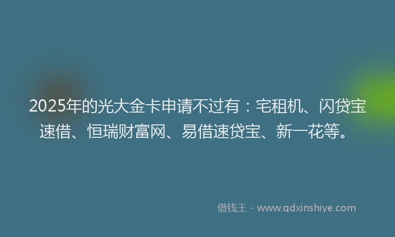 2025年的光大金卡申请不过有：宅租机、闪贷宝速借、恒瑞财富网、易借速贷宝、新一花等。