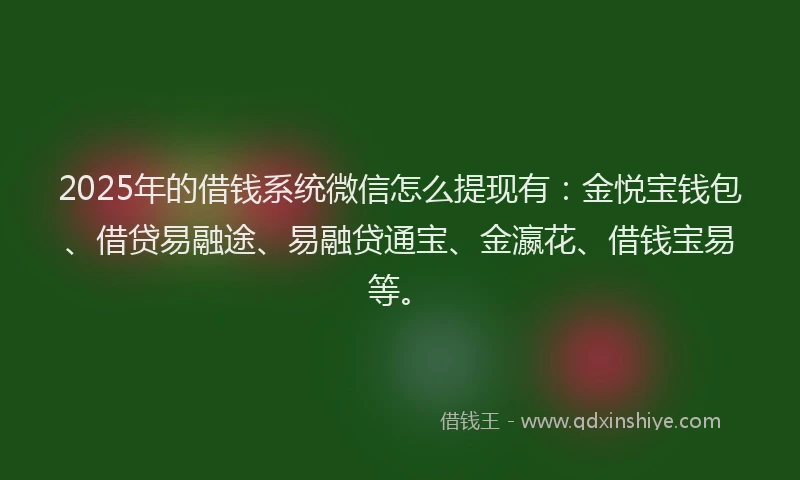 2025年的借钱系统微信怎么提现有：金悦宝钱包、借贷易融途、易融贷通宝、金瀛花、借钱宝易等。