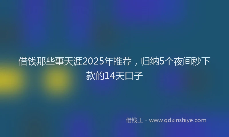 借钱那些事天涯2025年推荐，归纳5个夜间秒下款的14天口子