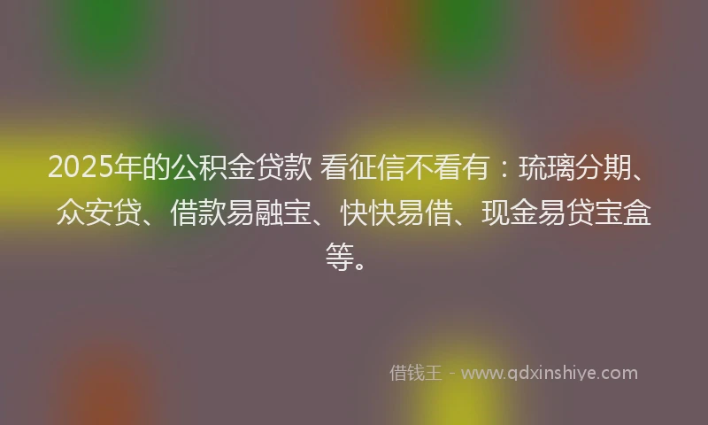 2025年的公积金贷款 看征信不看有：琉璃分期、众安贷、借款易融宝、快快易借、现金易贷宝盒等。