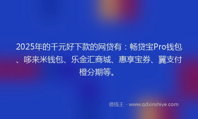 2025年的千元好下款的网贷有：畅贷宝Pro钱包、哆来米钱包、乐金汇商城、惠享宝券、翼支付橙分期等。