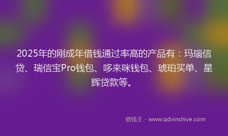 2025年的刚成年借钱通过率高的产品有：玛瑙信贷、瑞信宝Pro钱包、哆来咪钱包、琥珀买单、星辉贷款等。