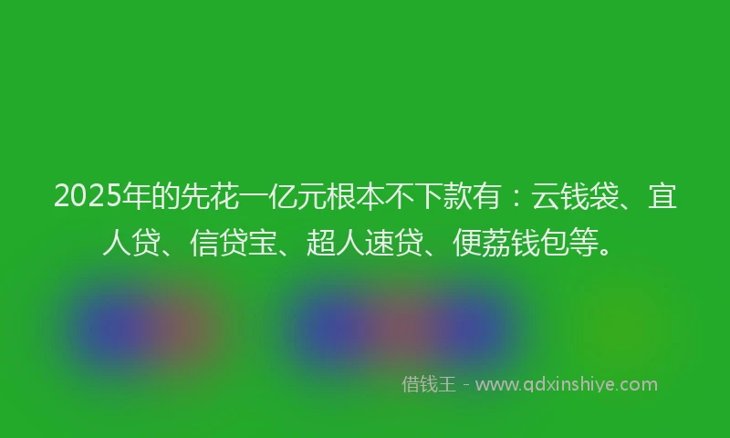 2025年的先花一亿元根本不下款有：云钱袋、宜人贷、信贷宝、超人速贷、便荔钱包等。