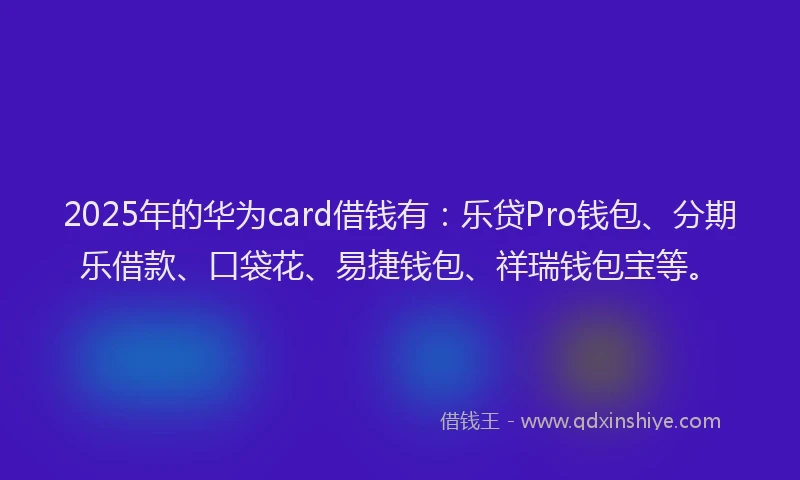 2025年的华为card借钱有：乐贷Pro钱包、分期乐借款、口袋花、易捷钱包、祥瑞钱包宝等。