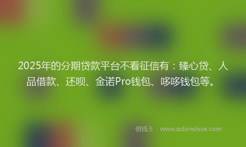 2025年的分期贷款平台不看征信有：臻心贷、人品借款、还呗、金诺Pro钱包、哆哆钱包等。