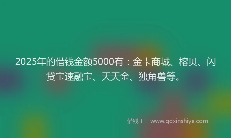 2025年的借钱金额5000有：金卡商城、榕贝、闪贷宝速融宝、天天金、独角兽等。