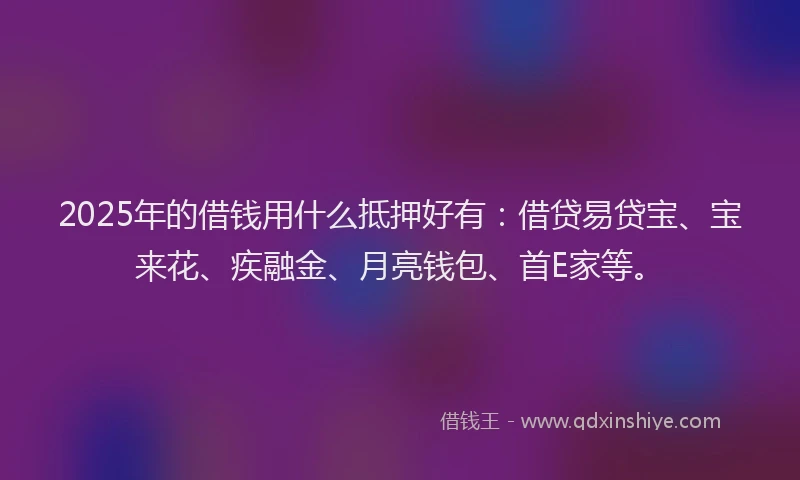 2025年的借钱用什么抵押好有：借贷易贷宝、宝来花、疾融金、月亮钱包、首E家等。