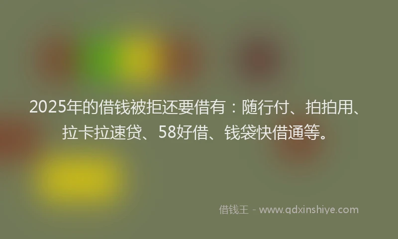 2025年的借钱被拒还要借有：随行付、拍拍用、拉卡拉速贷、58好借、钱袋快借通等。