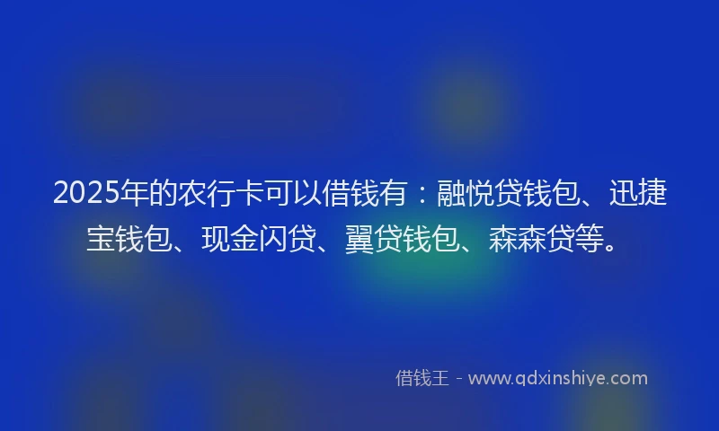 2025年的农行卡可以借钱有：融悦贷钱包、迅捷宝钱包、现金闪贷、翼贷钱包、森森贷等。