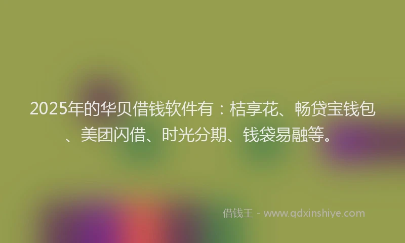 2025年的华贝借钱软件有：桔享花、畅贷宝钱包、美团闪借、时光分期、钱袋易融等。