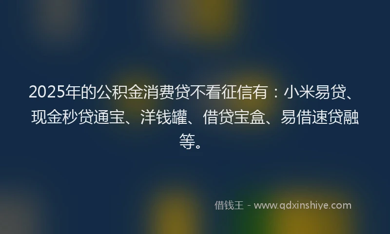 2025年的公积金消费贷不看征信有：小米易贷、现金秒贷通宝、洋钱罐、借贷宝盒、易借速贷融等。