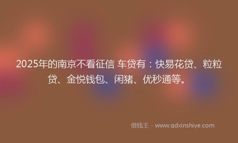 2025年的南京不看征信 车贷有：快易花贷、粒粒贷、金悦钱包、闲猪、优秒通等。