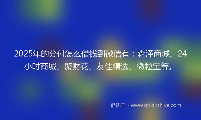 2025年的分付怎么借钱到微信有：森泽商城、24小时商城、聚财花、友佳精选、微粒宝等。