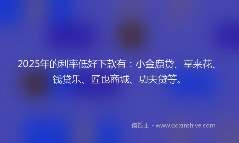 2025年的利率低好下款有：小金鹿贷、享来花、钱贷乐、匠也商城、功夫贷等。