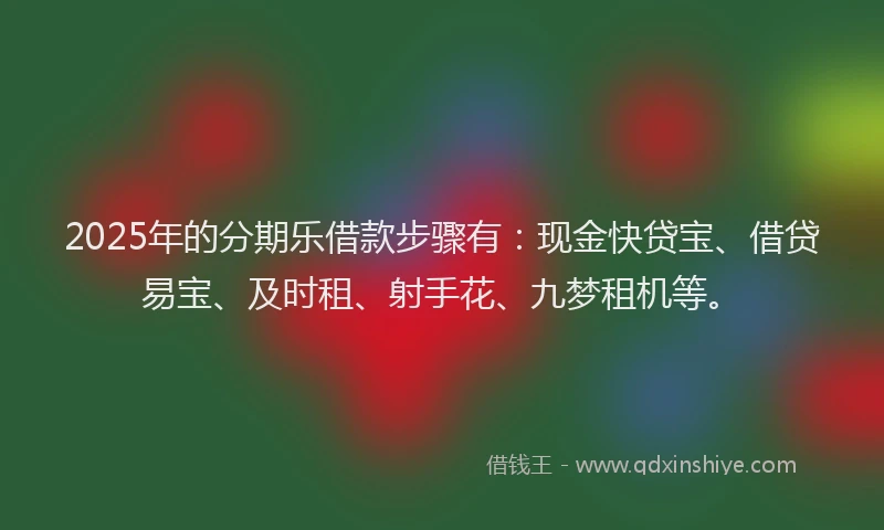 2025年的分期乐借款步骤有：现金快贷宝、借贷易宝、及时租、射手花、九梦租机等。
