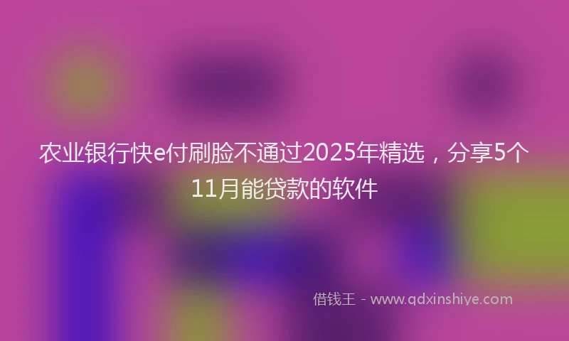 农业银行快e付刷脸不通过2025年精选，分享5个11月能贷款的软件
