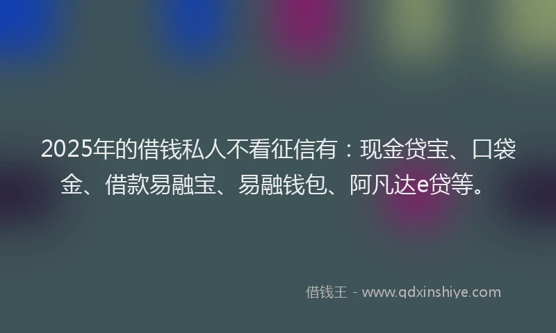 2025年的借钱私人不看征信有：现金贷宝、口袋金、借款易融宝、易融钱包、阿凡达e贷等。