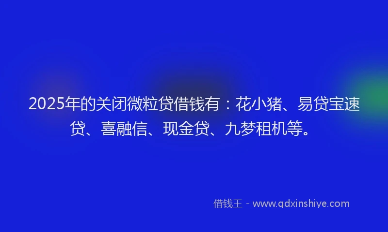 2025年的关闭微粒贷借钱有：花小猪、易贷宝速贷、喜融信、现金贷、九梦租机等。