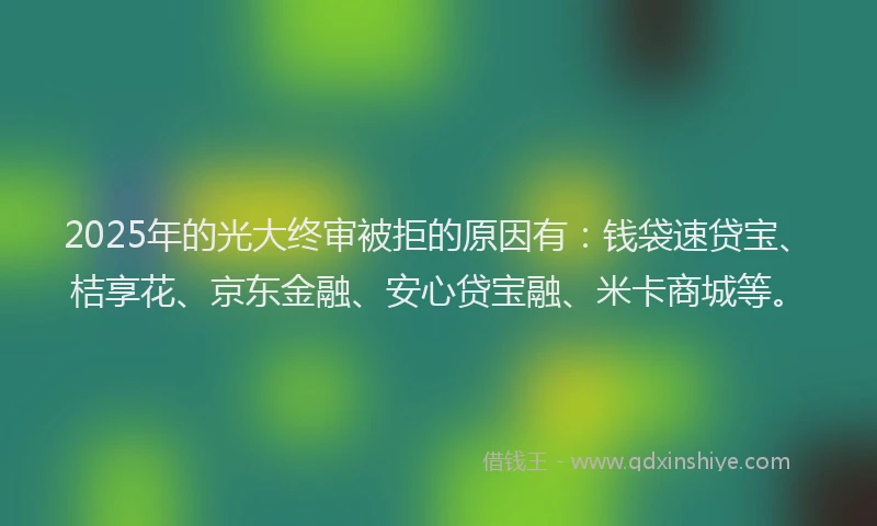 2025年的光大终审被拒的原因有：钱袋速贷宝、桔享花、京东金融、安心贷宝融、米卡商城等。