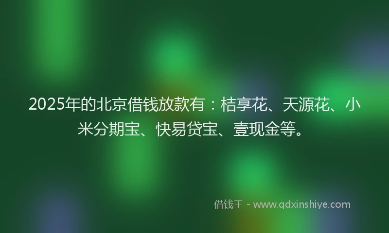 2025年的北京借钱放款有：桔享花、天源花、小米分期宝、快易贷宝、壹现金等。