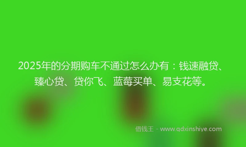 2025年的分期购车不通过怎么办有：钱速融贷、臻心贷、贷你飞、蓝莓买单、易支花等。
