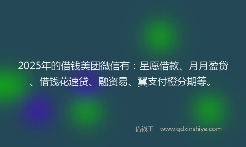 2025年的借钱美团微信有：星愿借款、月月盈贷、借钱花速贷、融资易、翼支付橙分期等。