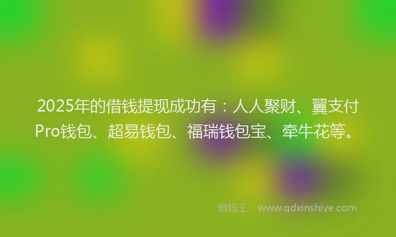 2025年的借钱提现成功有：人人聚财、翼支付Pro钱包、超易钱包、福瑞钱包宝、牵牛花等。